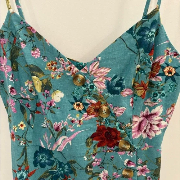 Lush Floral Linen Blend Mini Dress Size Medium - Picture 3 of 9